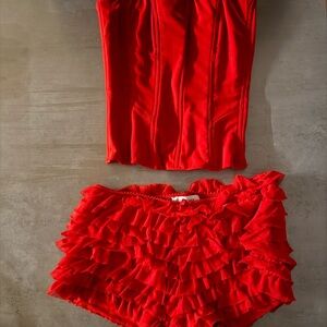 Elegant Red Ruffled Women's Set